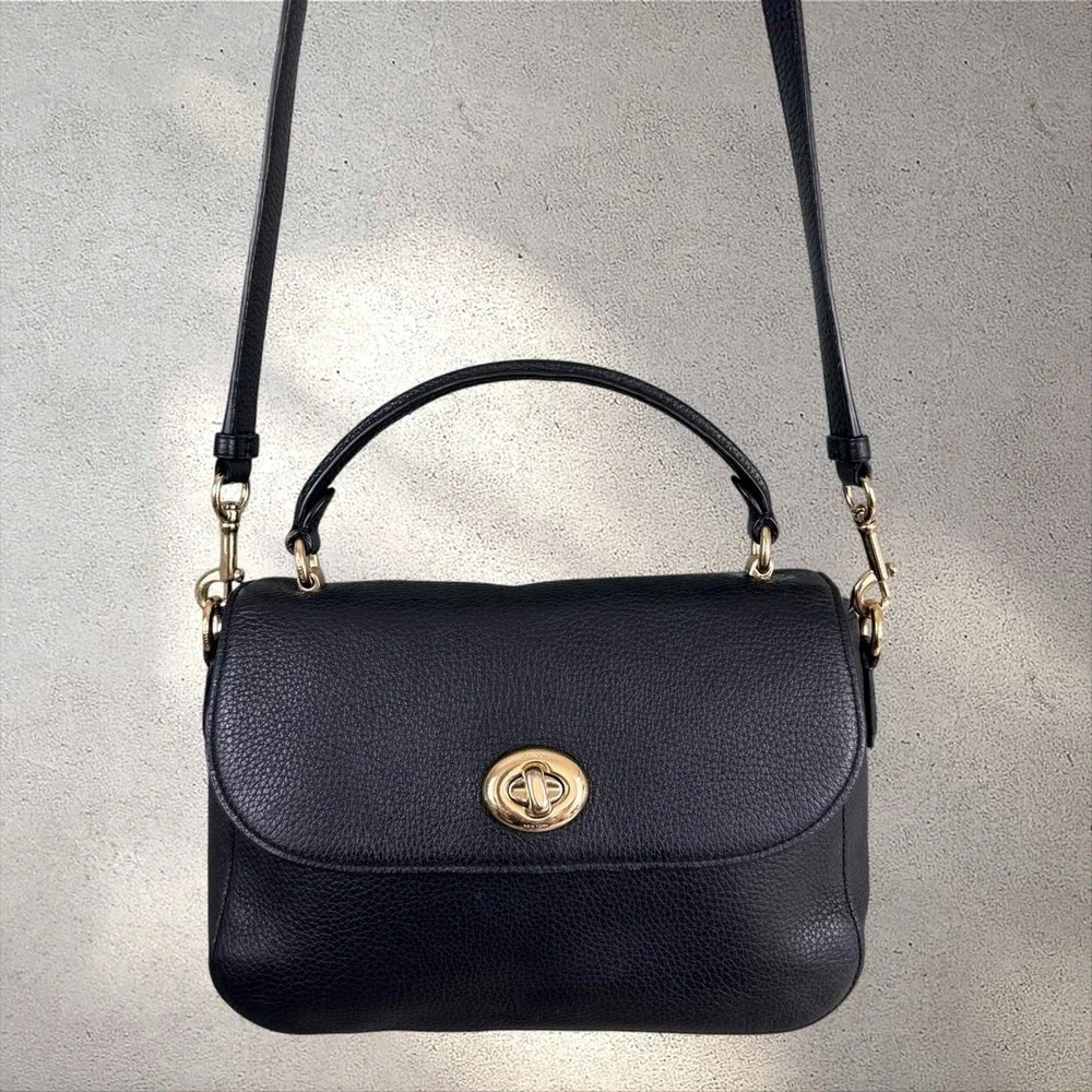 Coach Marlie Top Handle Satchel Black Leather Crossbody Turn Lock Bag C1557